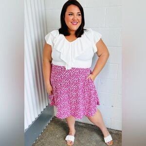 Fuchsia Leopard Two Fer Ruffle V Neck Woven Dress